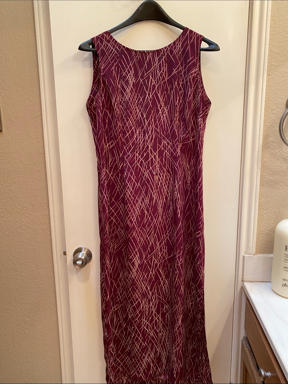 Norton McNaughton Burgundy Maxi Dress with Cream Abstract Lines